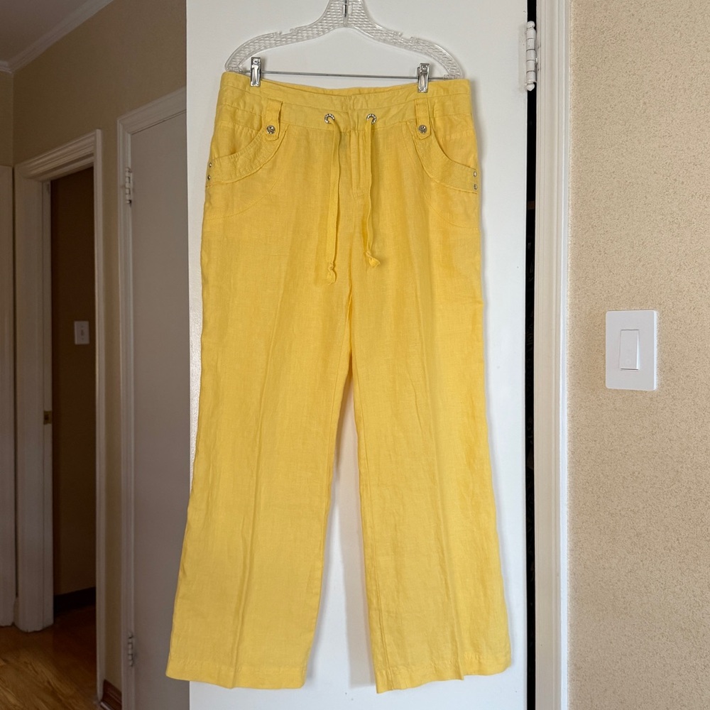 INC International Concepts Linen Wide Leg Pants in Butter Yellow | size 14